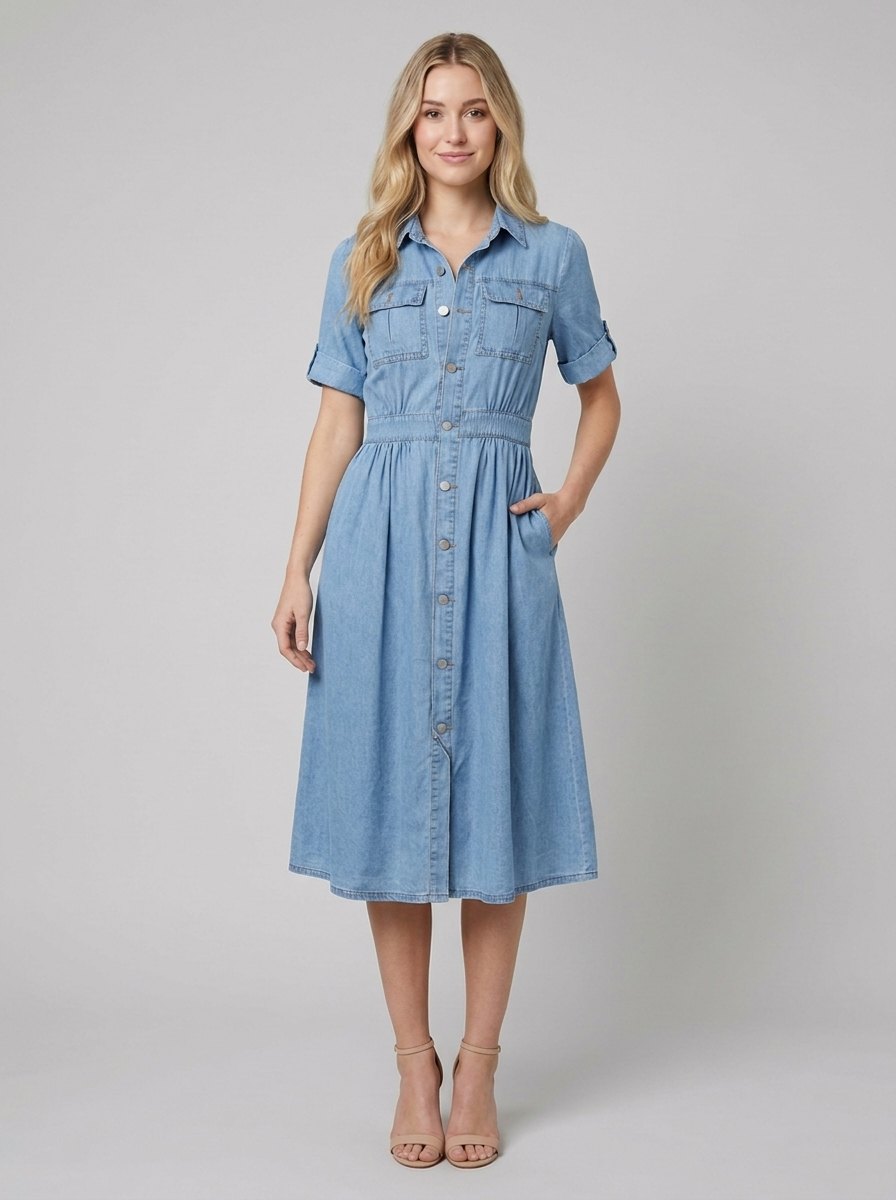 Isabelle | Belted Denim Shirt Dress