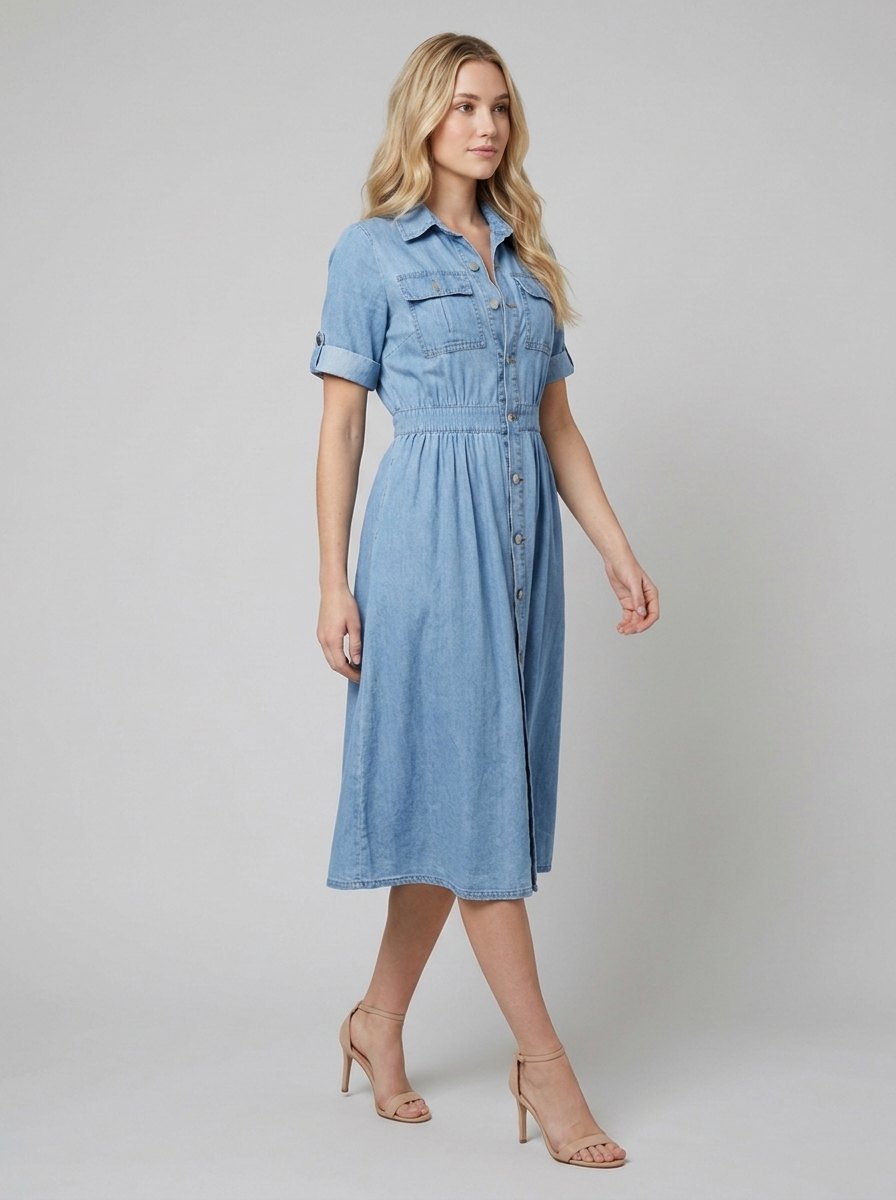 Isabelle | Belted Denim Shirt Dress