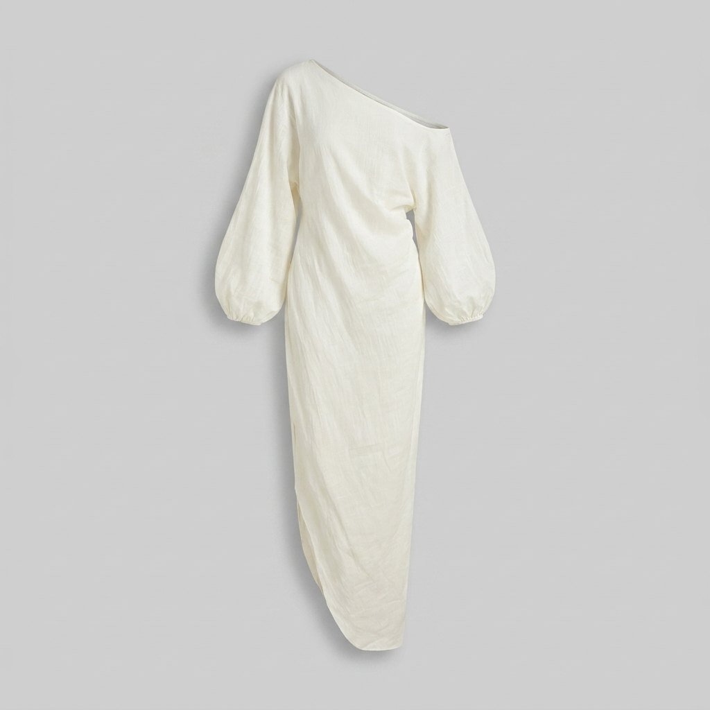 Ivory | Elegance Dress Cotton-Linen Blend, One-Shoulder Wedding Guest Dress