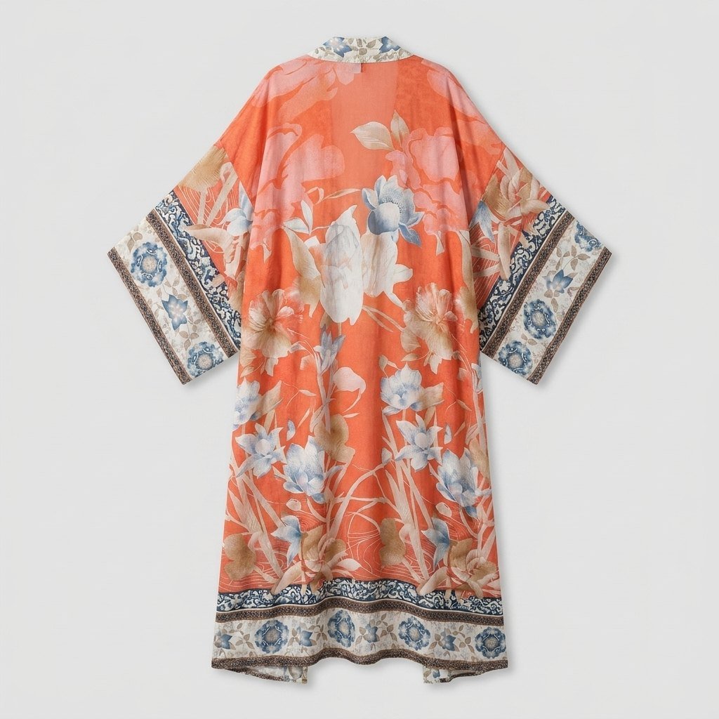 Ivy | Beach Kimono Lightweight Red Floral Print Open Front Design