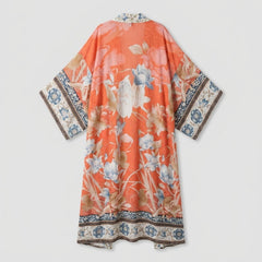 Ivy | Beach Kimono Lightweight Red Floral Print Open Front Design
