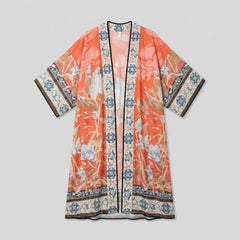 Ivy | Beach Kimono Lightweight Red Floral Print Open Front Design