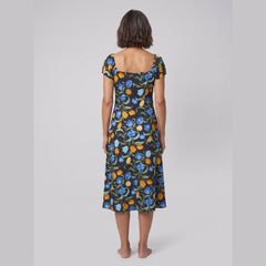 Ivy Black Dress | Floral Print, Midi Length, Square Neckline