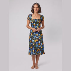 Ivy Black Dress | Floral Print, Midi Length, Square Neckline
