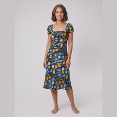 Ivy Black Dress | Floral Print, Midi Length, Square Neckline