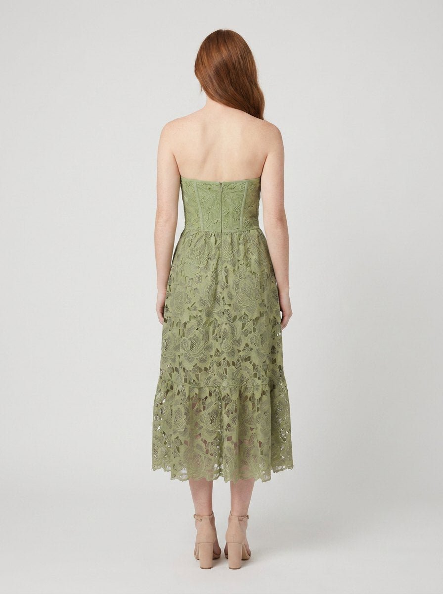 Ivy | Floral Midi Dress Lace Embroidered, Off the Shoulder Summer Wedding Guest Dress