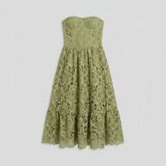 Ivy | Floral Midi Dress Lace Embroidered, Off the Shoulder Summer Wedding Guest Dress