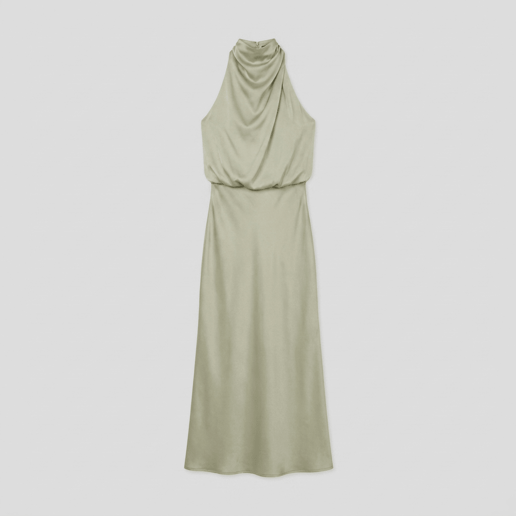 Ivy Long Satin Dress | Elegant Halter Neckline for Weddings and Formal Events