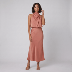 Ivy Long Satin Dress | Elegant Halter Neckline for Weddings and Formal Events