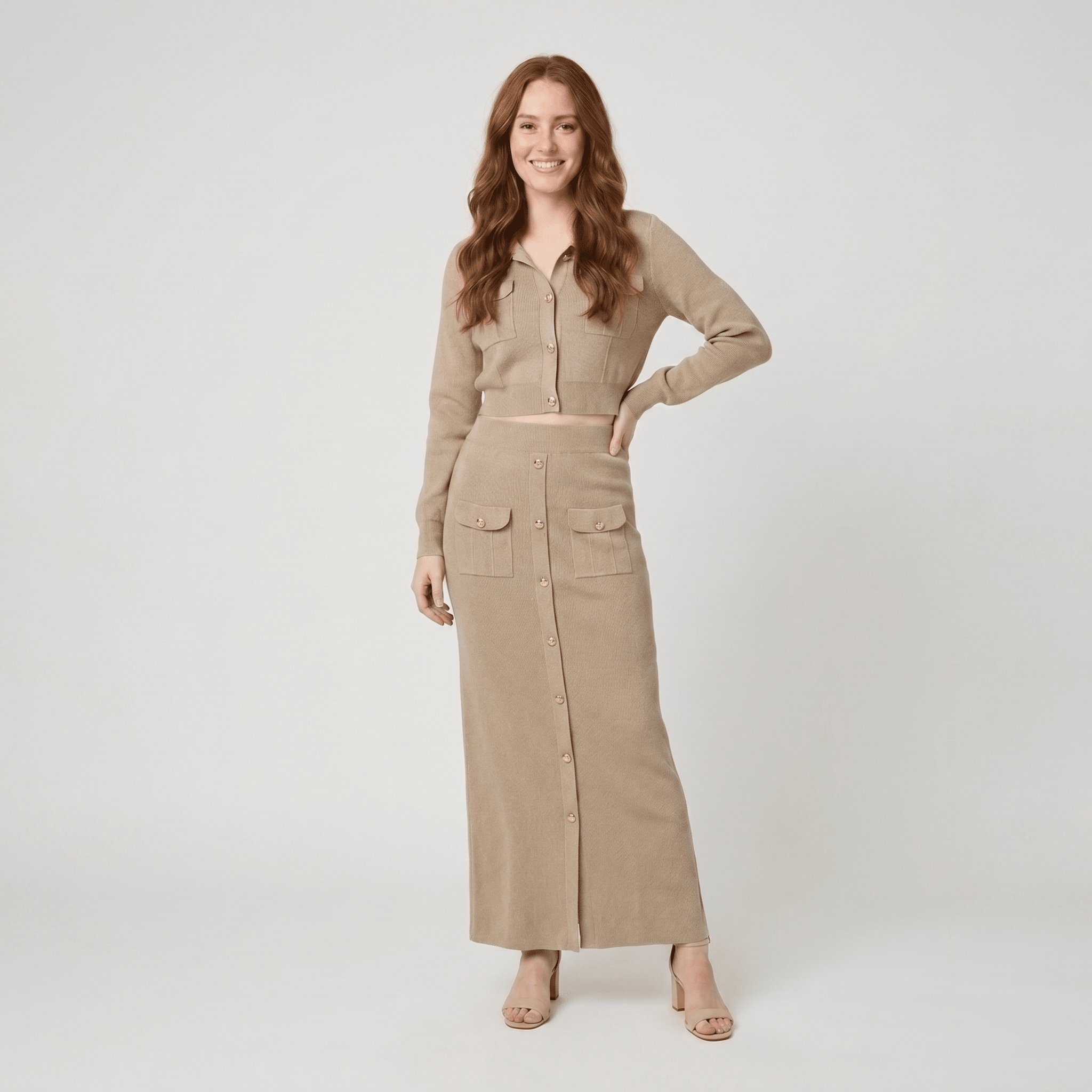 Jace | Button Knit Top And Maxi Skirt Set