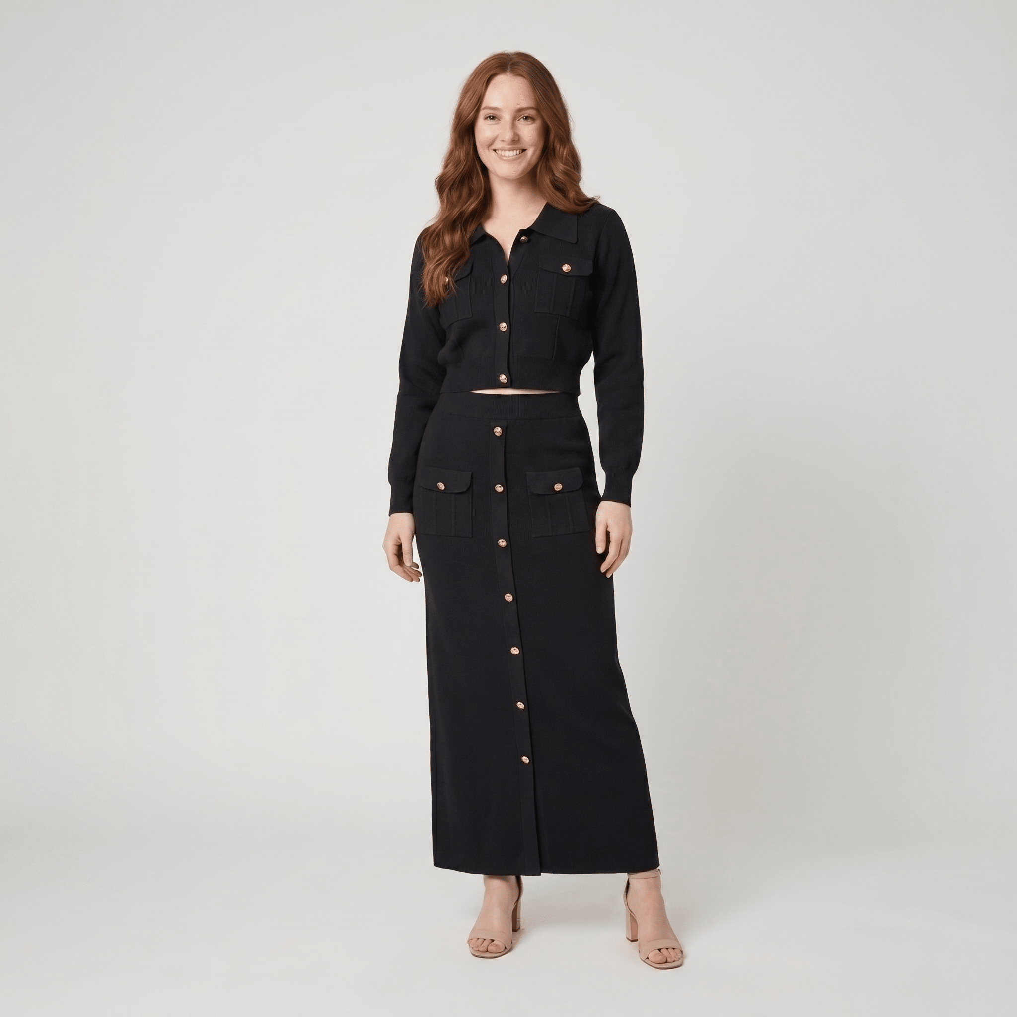 Jace | Button Knit Top And Maxi Skirt Set