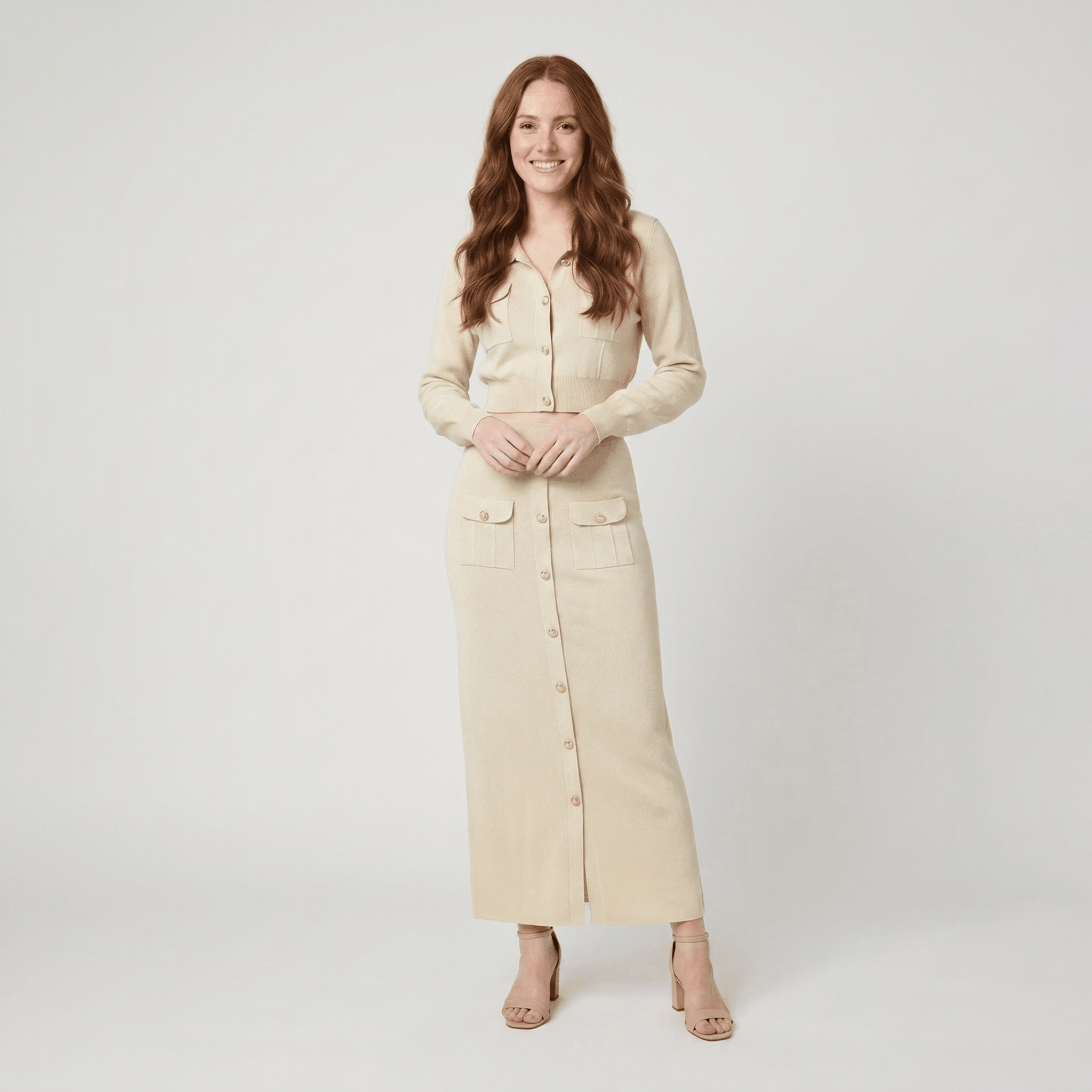 Jace | Button Knit Top And Maxi Skirt Set