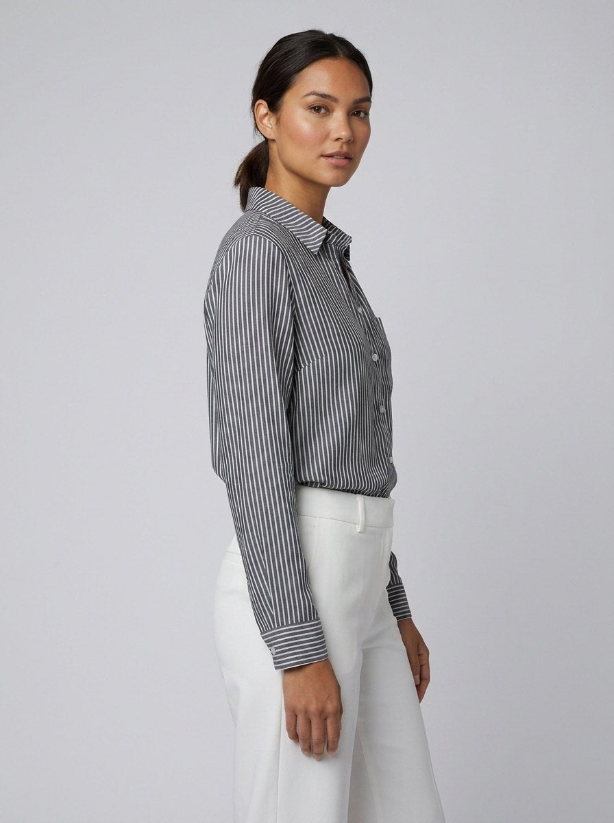 Jade | Striped Blouse Luxurious Fabric, Long Sleeve Design