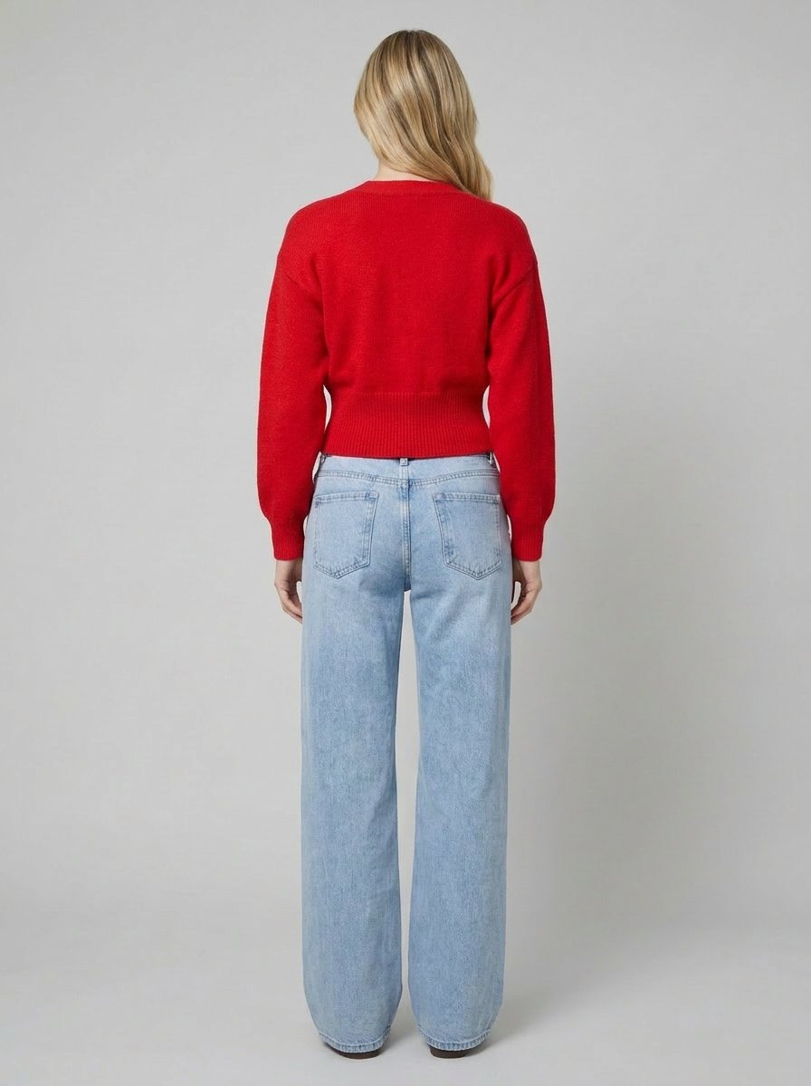 Jara Oversized Cardigan | Red Knit, Button Front V-Neck