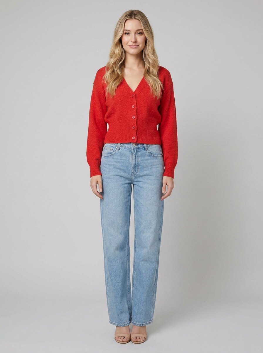Jara Oversized Cardigan | Red Knit, Button Front V-Neck