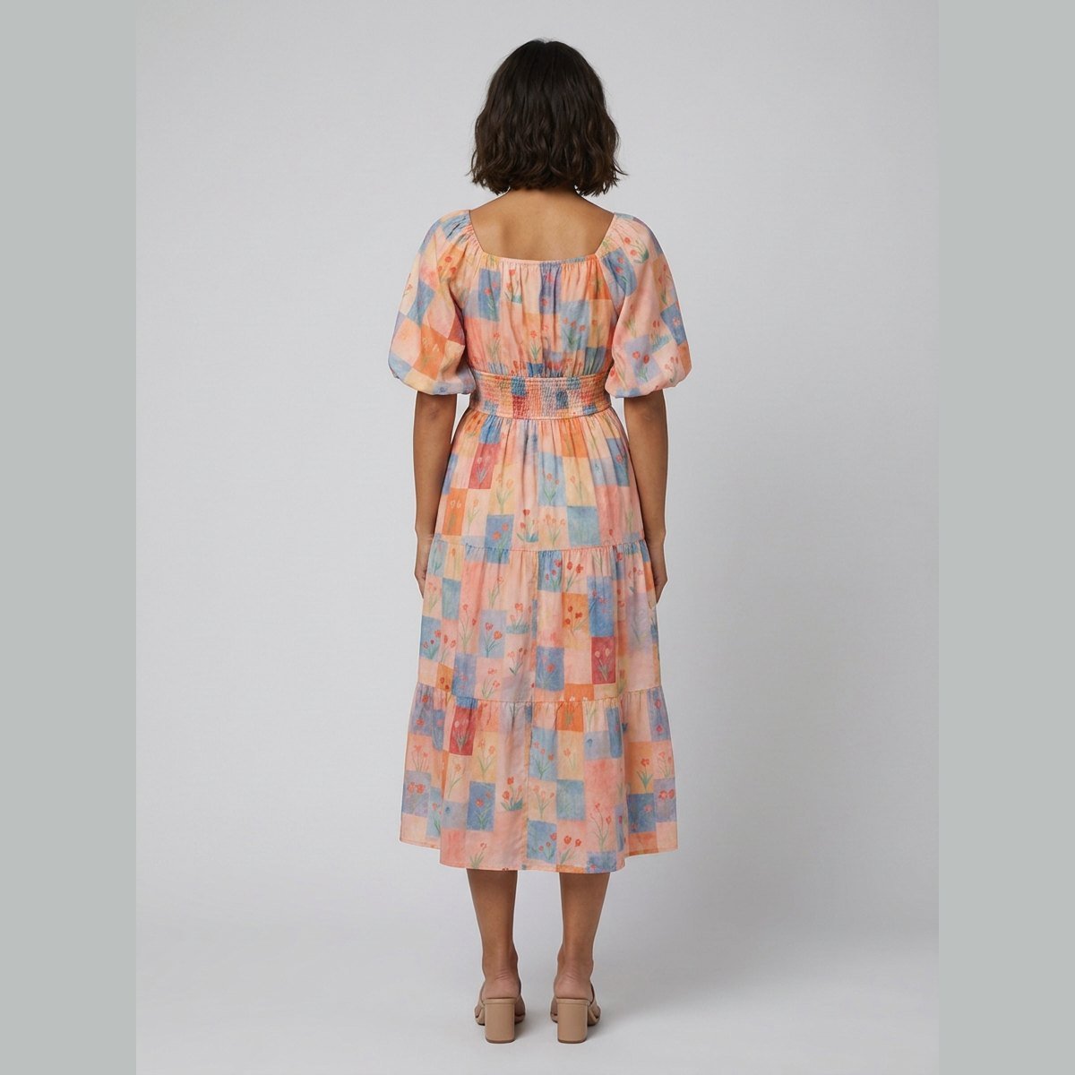Kara | Garden Dress Floral Midi Dress with Puff Sleeves for Women