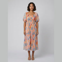 Kara | Garden Dress Floral Midi Dress with Puff Sleeves for Women