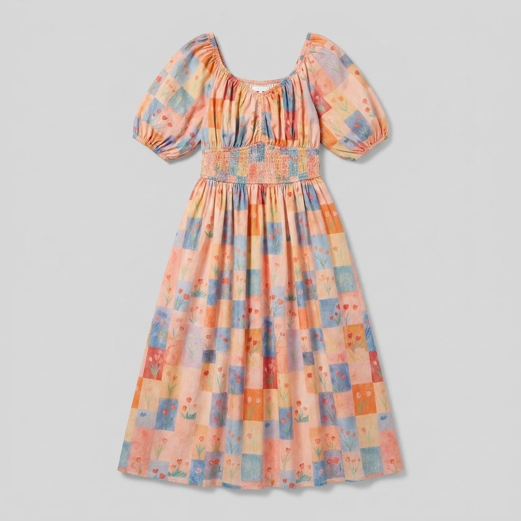 Kara | Garden Dress Floral Midi Dress with Puff Sleeves for Women
