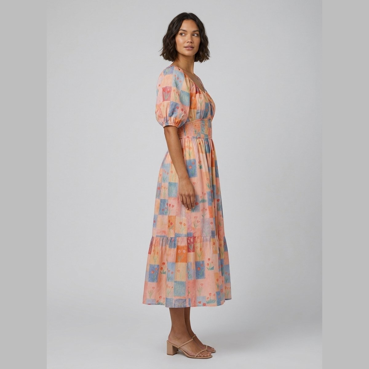 Kara | Garden Dress Floral Midi Dress with Puff Sleeves for Women