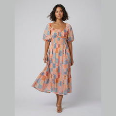 Kara | Garden Dress Floral Midi Dress with Puff Sleeves for Women