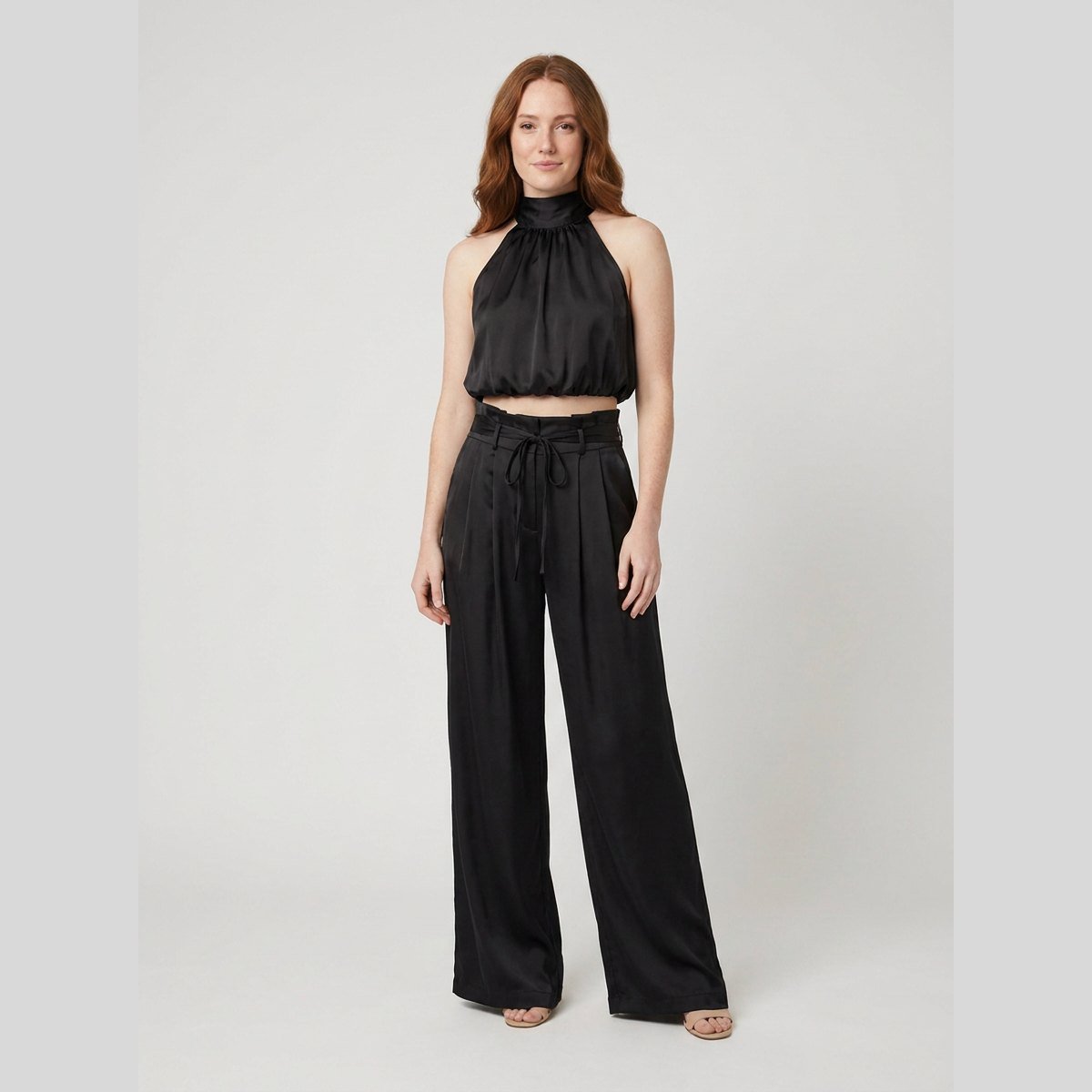 Kara | Women's Set Rayon Halter Crop Top & High Waist Wide Pants