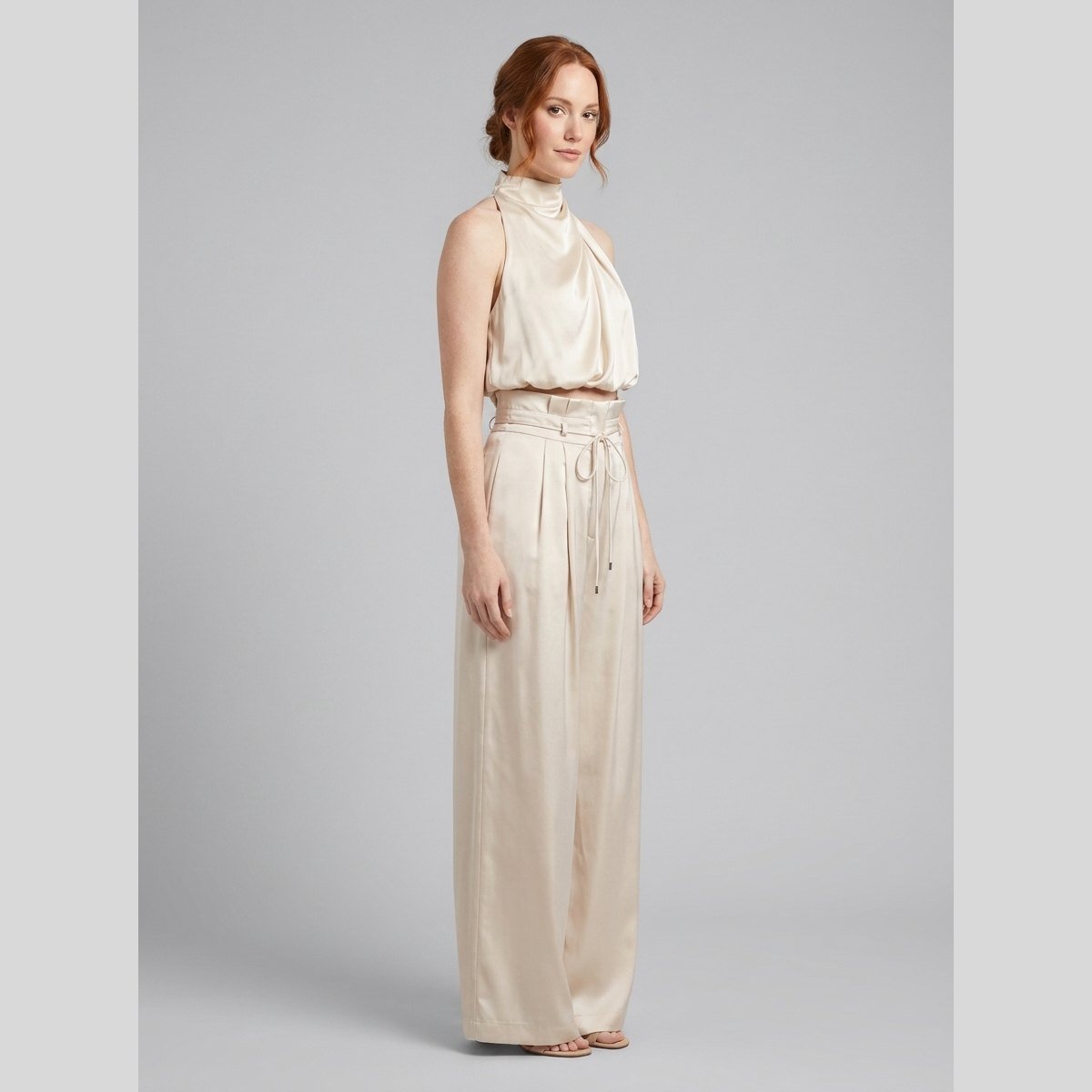 Kara | Women's Set Rayon Halter Crop Top & High Waist Wide Pants