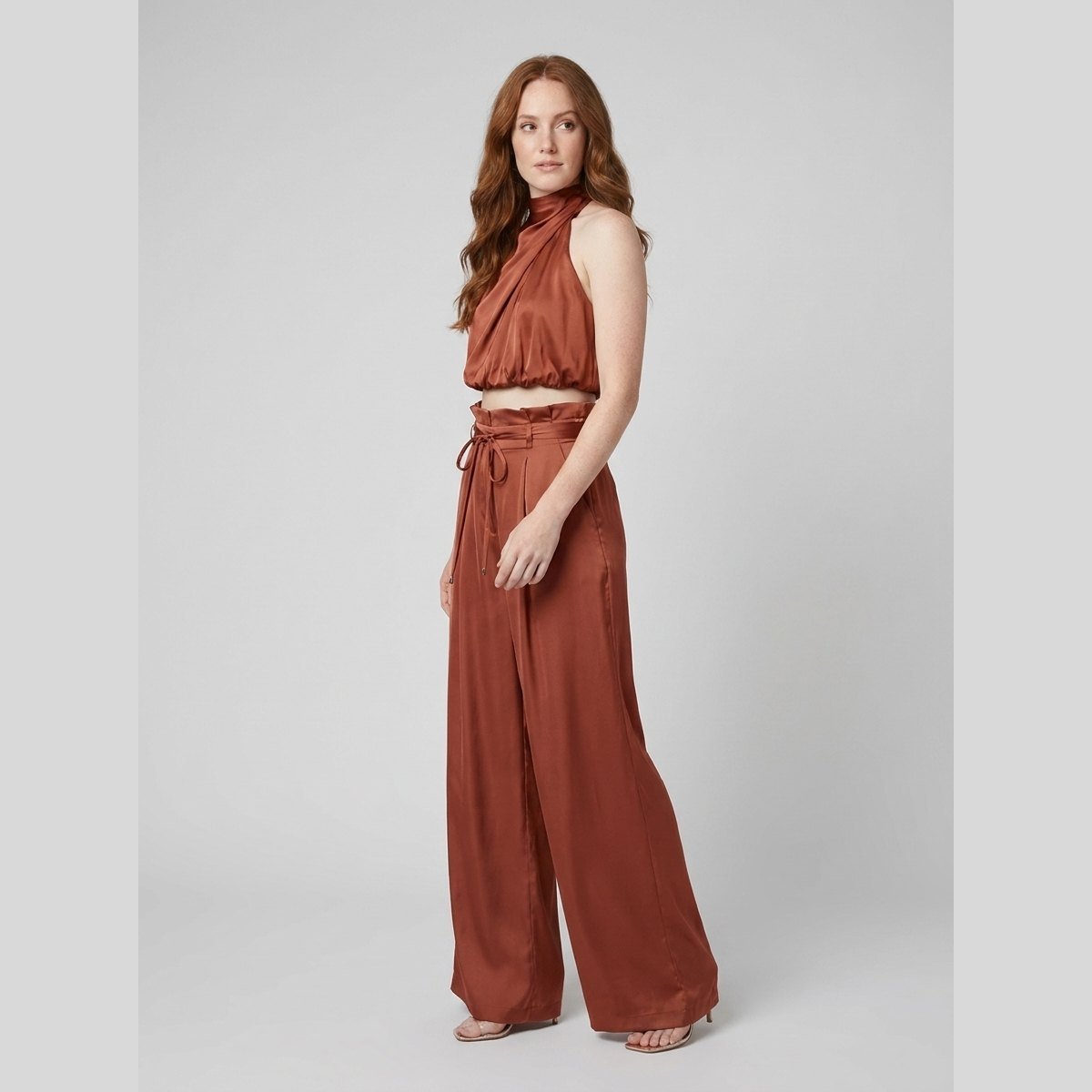 Kara | Women's Set Rayon Halter Crop Top & High Waist Wide Pants