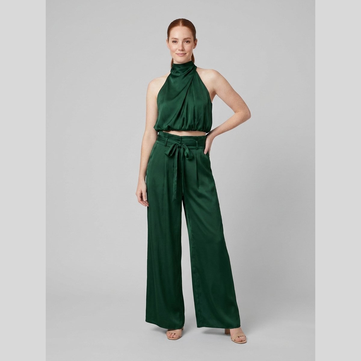 Kara | Women's Set Rayon Halter Crop Top & High Waist Wide Pants