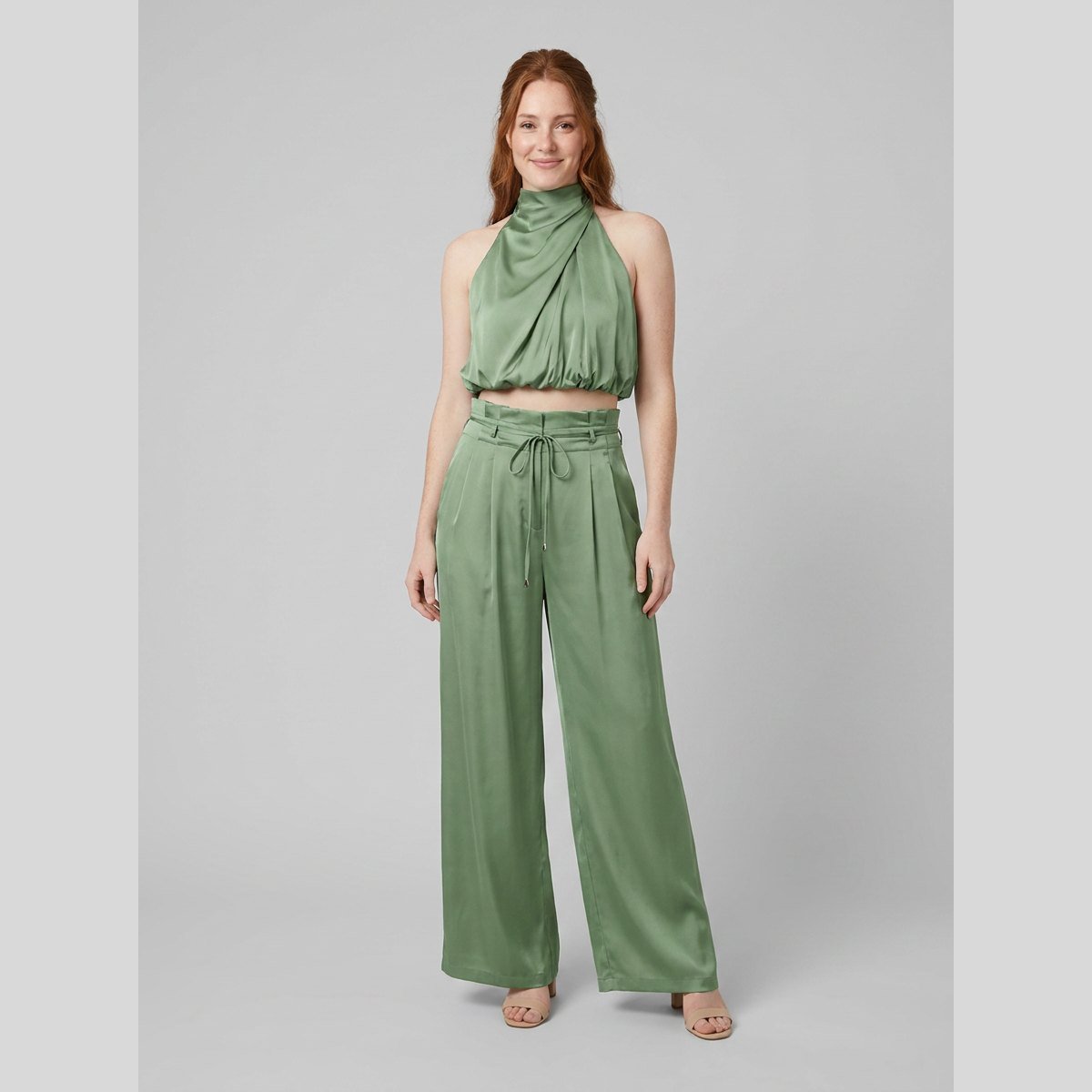 Kara | Women's Set Rayon Halter Crop Top & High Waist Wide Pants