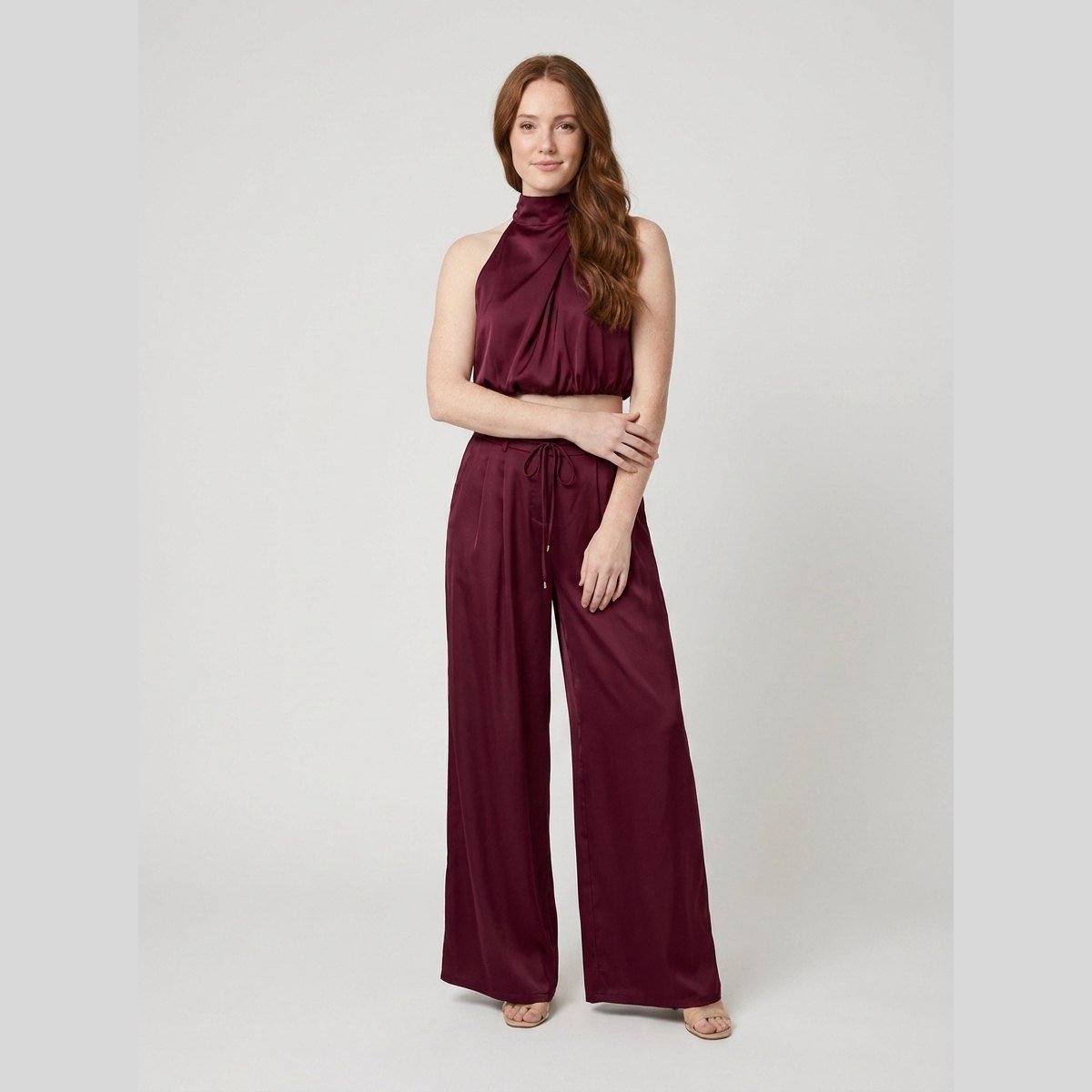 Kara | Women's Set Rayon Halter Crop Top & High Waist Wide Pants