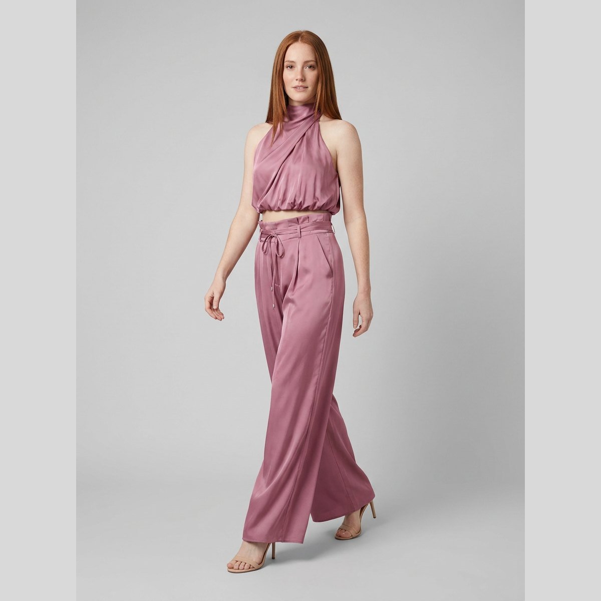 Kara | Women's Set Rayon Halter Crop Top & High Waist Wide Pants