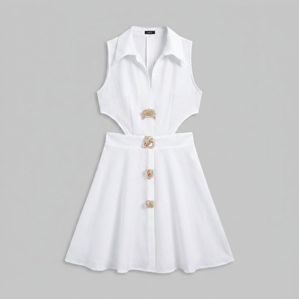 Lara | Mini Dress Metallic, Irregular Cut-Out Design