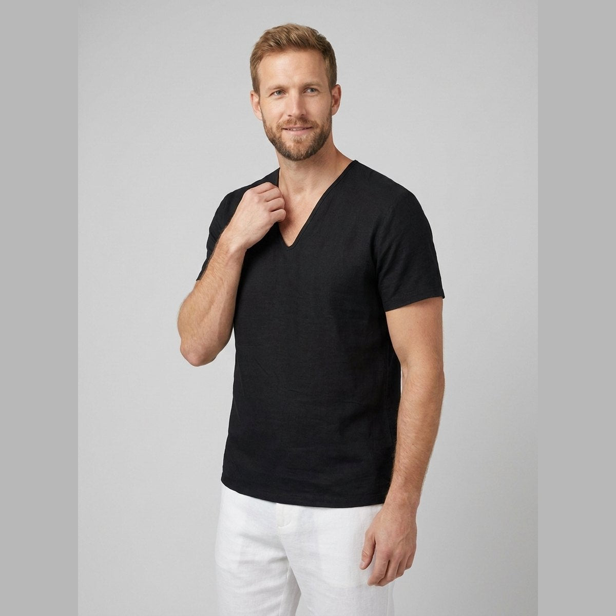 Liam | Men's T Shirt Breathable Linen, V-Neck Short Sleeve