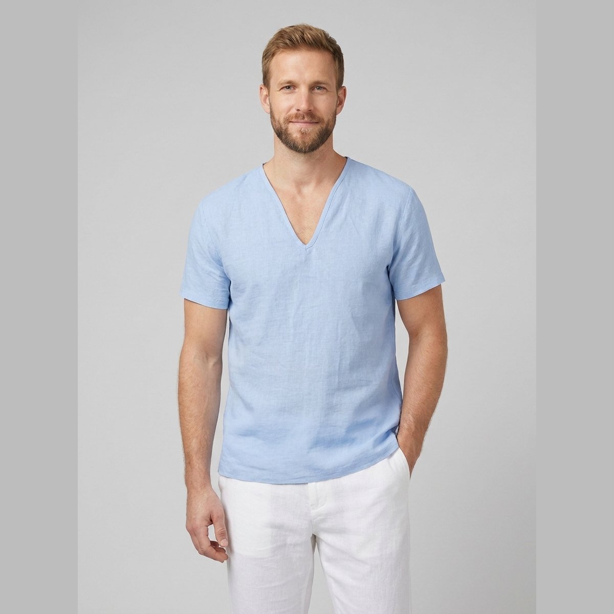 Liam | Men's T Shirt Breathable Linen, V-Neck Short Sleeve
