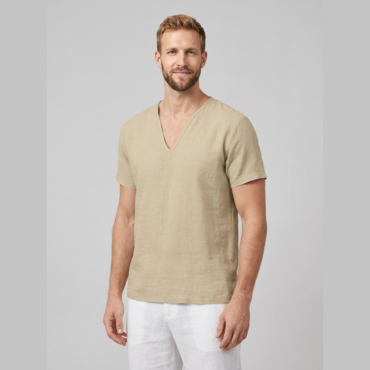 Liam | Men's T Shirt Breathable Linen, V-Neck Short Sleeve