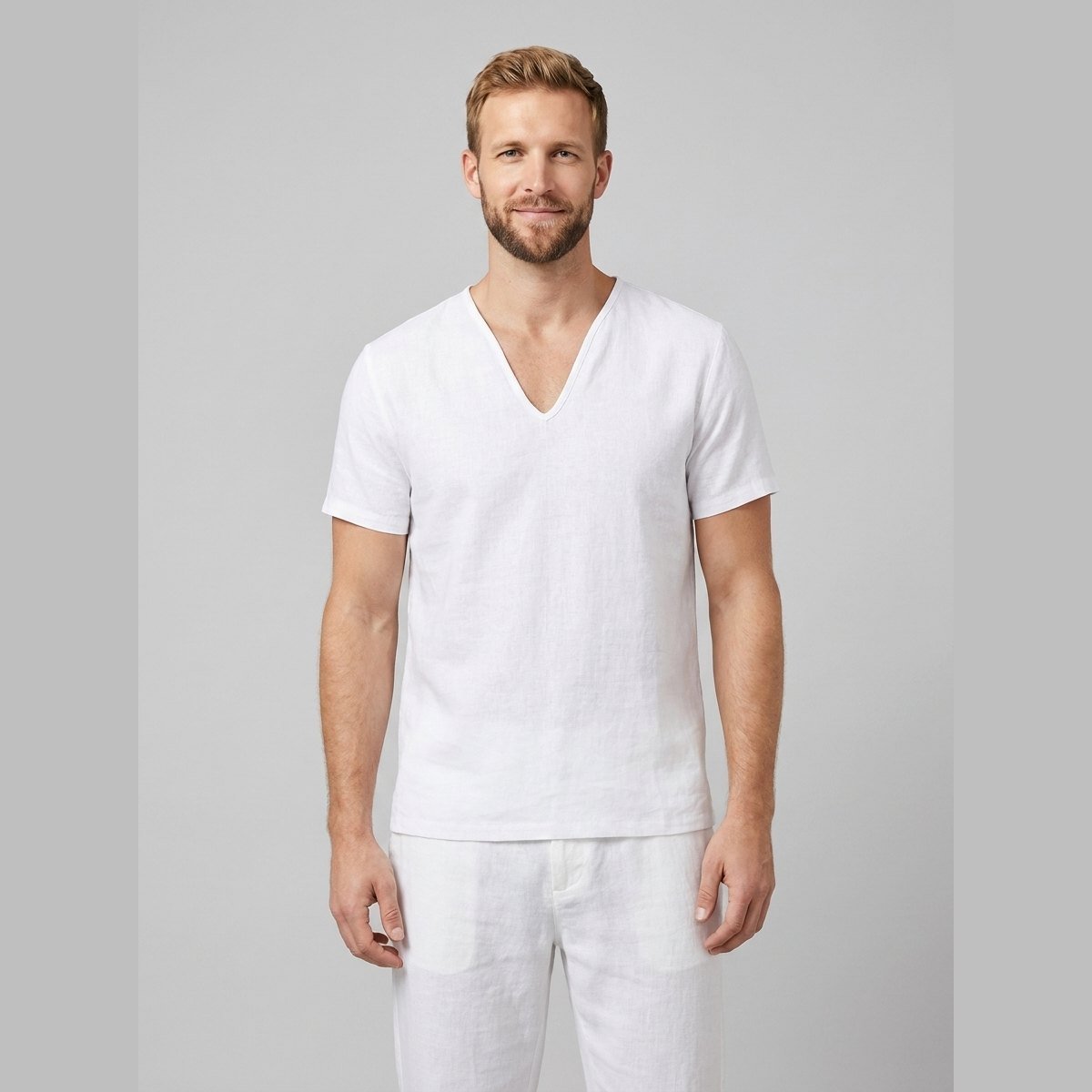 Liam | Men's T Shirt Breathable Linen, V-Neck Short Sleeve