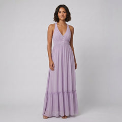 Lila | Maxi Dress Light Purple Chiffon, Pleated Summer Dress for Wedding Guests