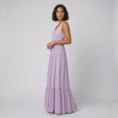 Lila | Maxi Dress Light Purple Chiffon, Pleated Summer Dress for Wedding Guests