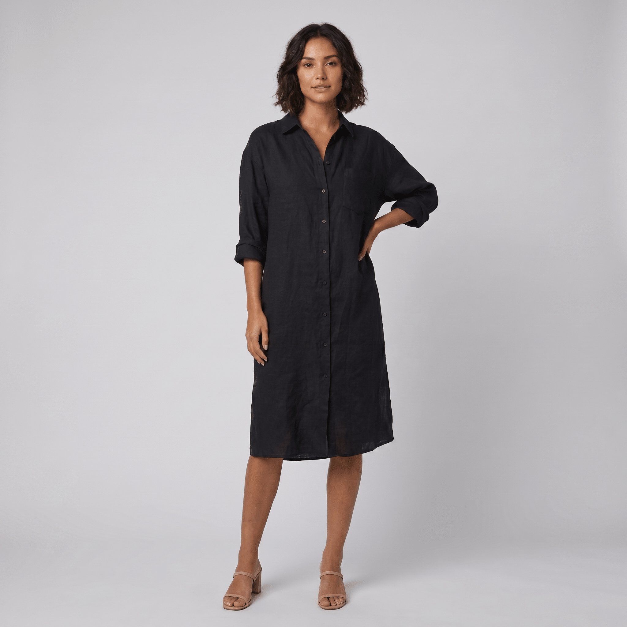 Lina | Shirt Dress Oversized Linen Shirt Dress for Women, Knee-Length, Button-Down