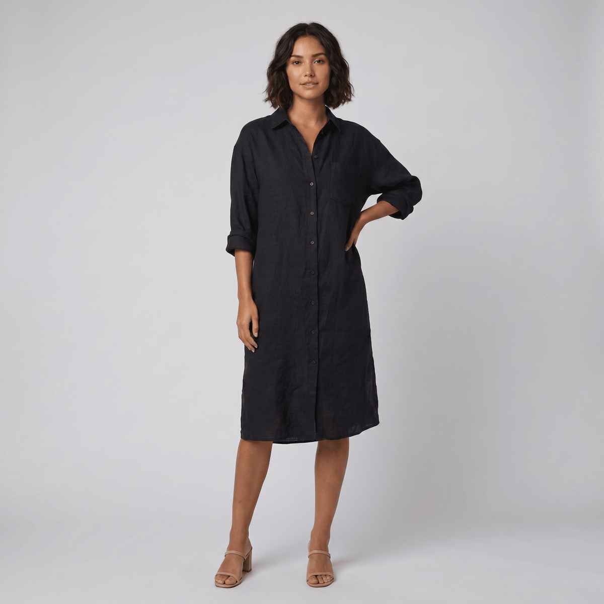 Lina | Shirt Dress Oversized Linen Shirt Dress for Women, Knee-Length, Button-Down