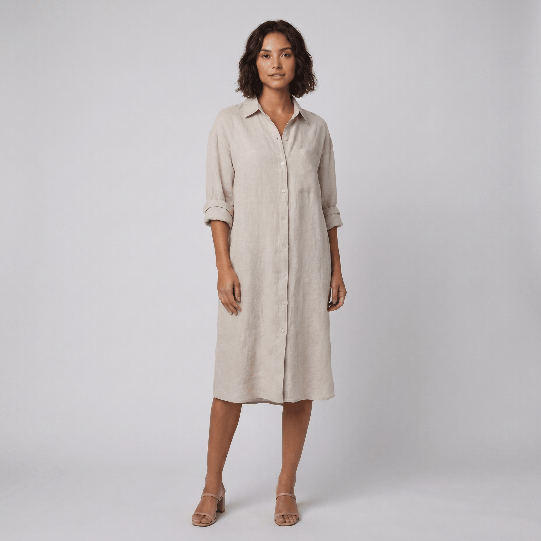 Lina | Shirt Dress Oversized Linen Shirt Dress for Women, Knee-Length, Button-Down