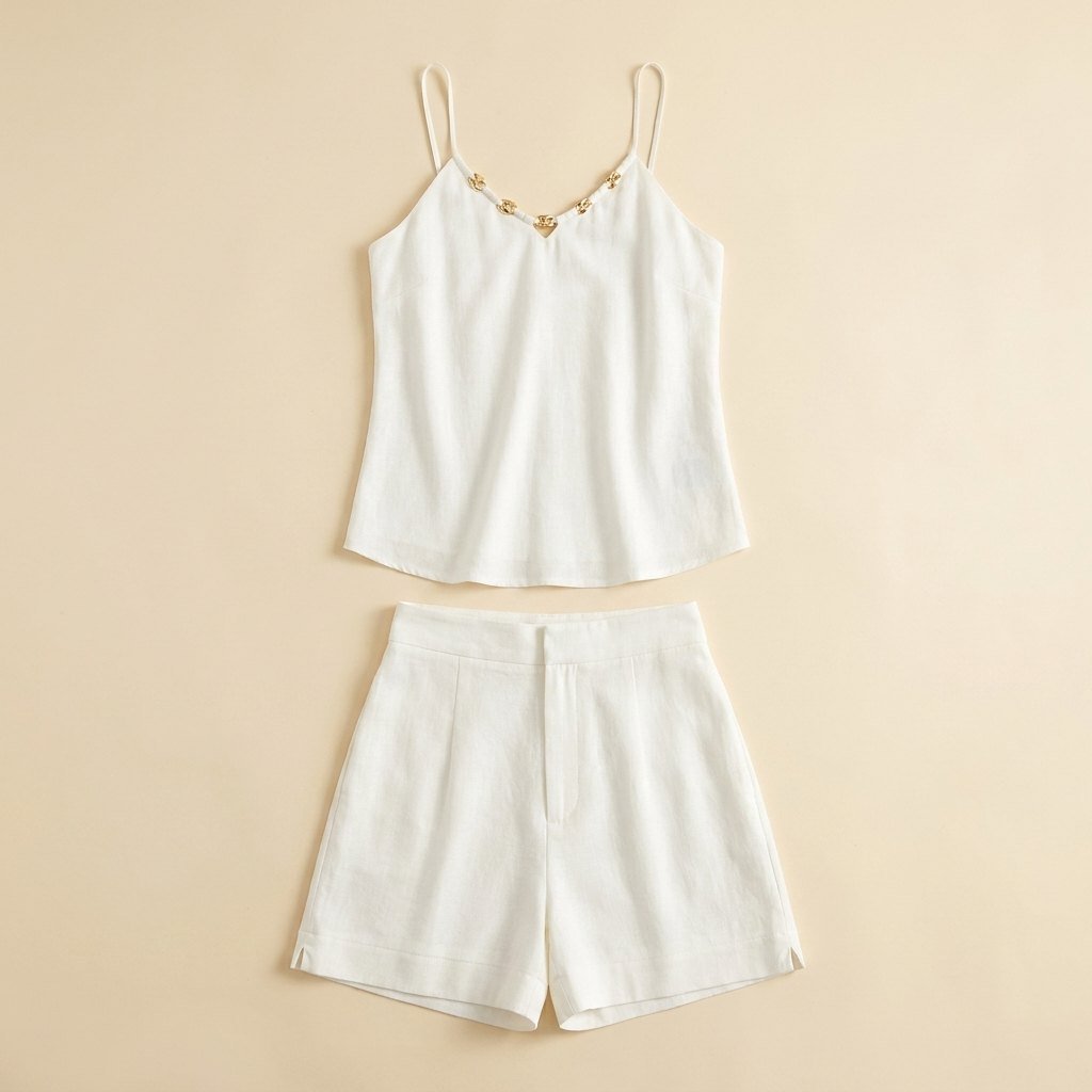 Lina | Women's Set Linen Blend Loungewear with Metal Detail