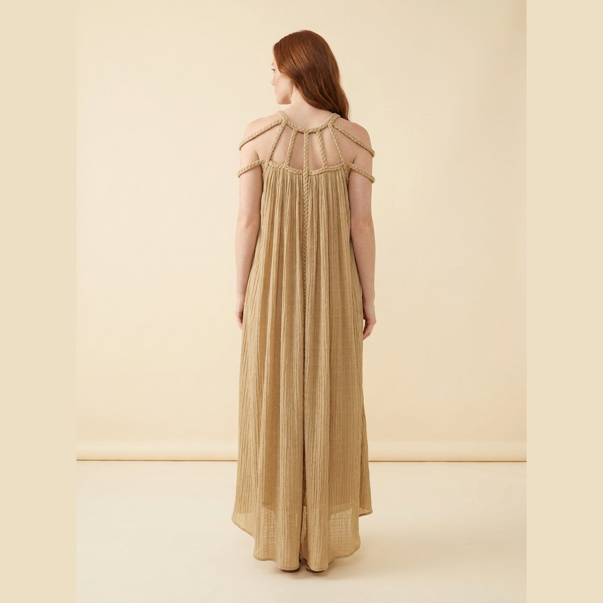 Lina | Maxi Dress Linen Blend, Draped Braids, Ankle-Length