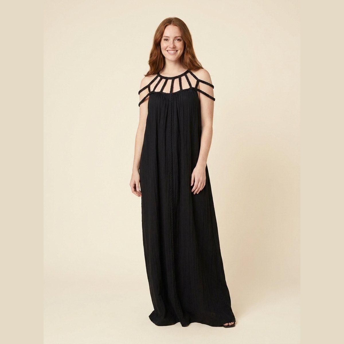 Lina | Maxi Dress Linen Blend, Draped Braids, Ankle-Length