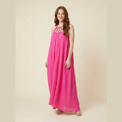 Lina | Maxi Dress Linen Blend, Draped Braids, Ankle-Length