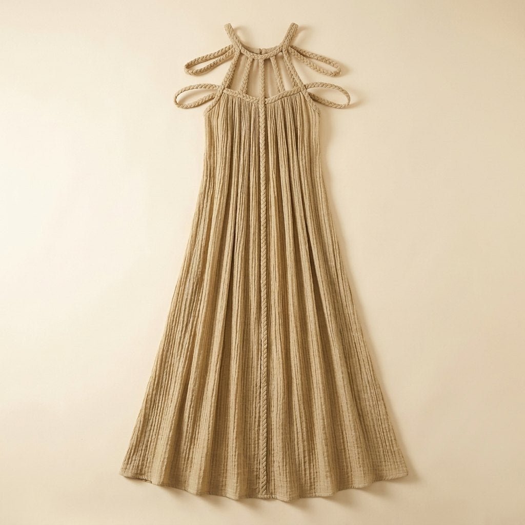 Lina | Maxi Dress Linen Blend, Draped Braids, Ankle-Length