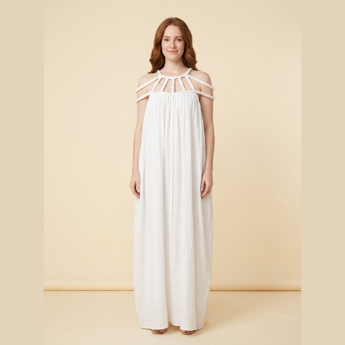 Lina | Maxi Dress Linen Blend, Draped Braids, Ankle-Length
