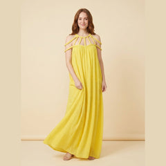 Lina | Maxi Dress Linen Blend, Draped Braids, Ankle-Length