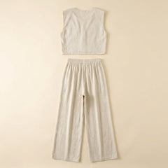 Lina | Two Piece Pants Set Lightweight Linen Blend, Wide Leg Design