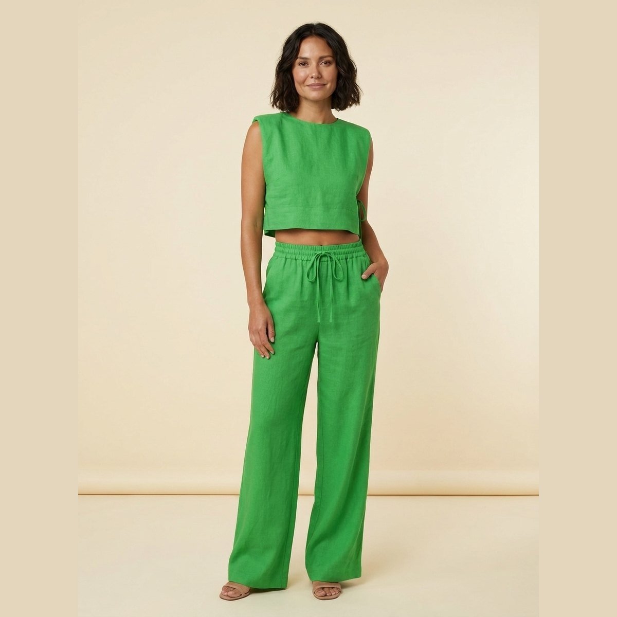Lina | Two Piece Pants Set Lightweight Linen Blend, Wide Leg Design